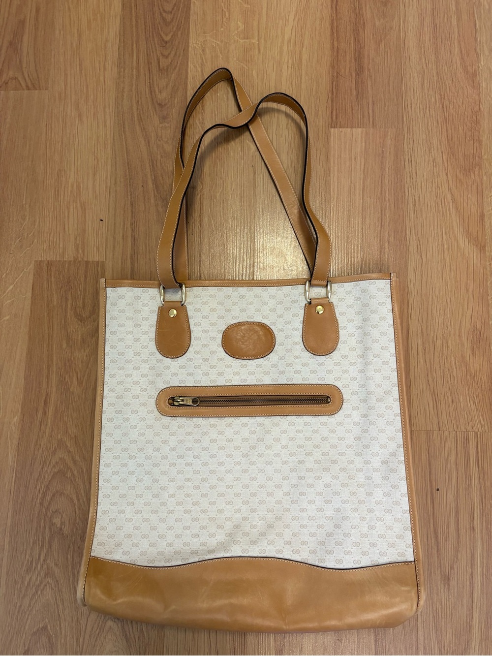 Gucci Cream & Tan Logo Canvas Tote